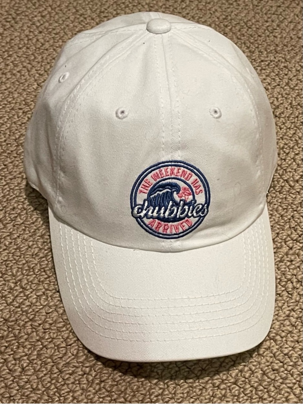 chubbies White Dad Hat with Blue and Red Embroidered Logo